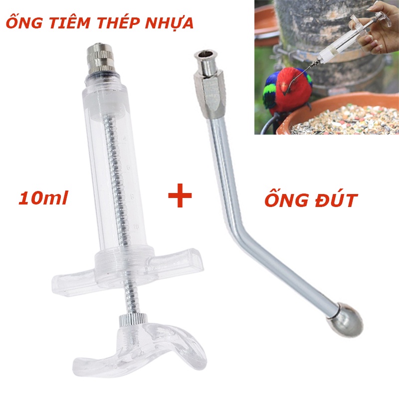 10ml COMBO Dụng cụ ống tiêm thứa ăn - ống tiêm kèm ống thứa ăn cho chim vẹt  non an toàn thuận tiện