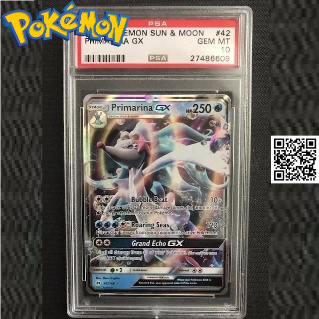 Bài pokemon Primarina GX phản quang Trading card TẶNG Sleeves bọc bài 1459 D2 42-149