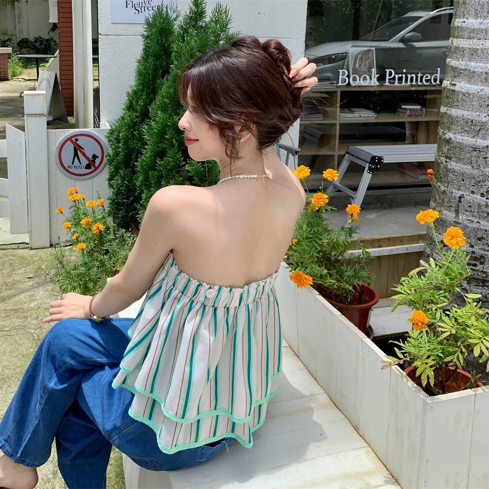 Áo Ống Ngắn Họa Tiết Kẻ Sọc Phong Cách Pháp Cho Nữ