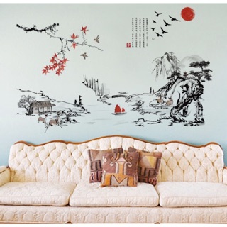 Decal dán tường phong cảnh non nước