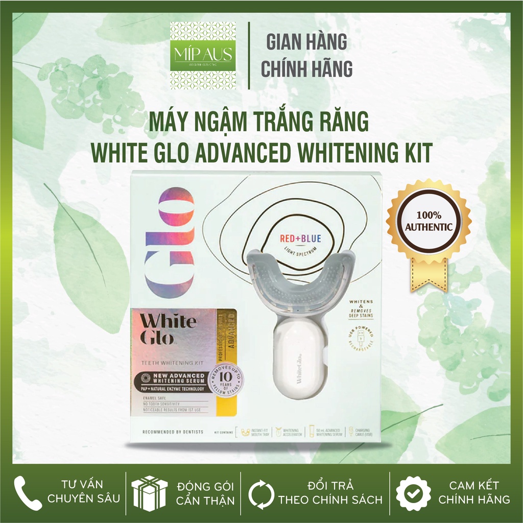 Máy làm trắng răng bằng ánh sáng đỏ và xanh [CHÍNH HÃNG] White Glo Advanced Whitening Kit [Mẫu Mới]