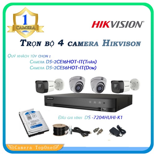 ĐẦY ĐỦ PHỤ KIỆNTrọn bộ 4 camera Hikvision 5.0 Megapixel siêu nét - Chính hãng bảo hành 2 năm