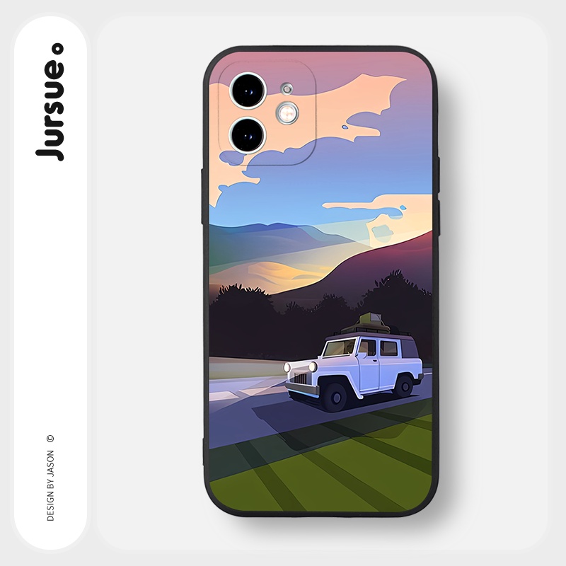Ốp lưng JURSUE mềm chống sốc viền vuông hoạt hình đen Cho iPhone 14 13 12 11 Pro Max SE 2020 X XR XS 8 7 ip 6S 6 Plus Y2401