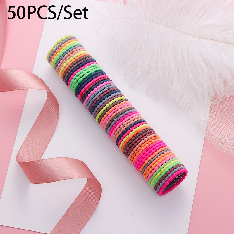 Set 50 Dây Buộc Tóc Co Giãn Nhiều Màu Sắc Cho Bé Gái