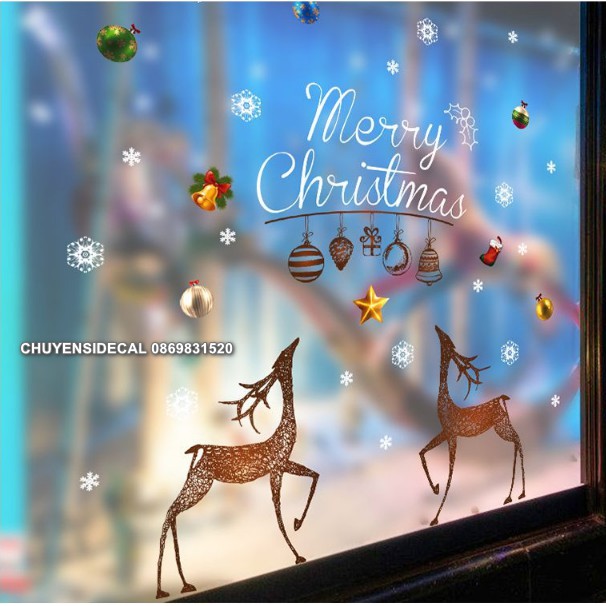 Decal trang trí tường Noel - Cặp Nai họa tiết Rễ Nâu