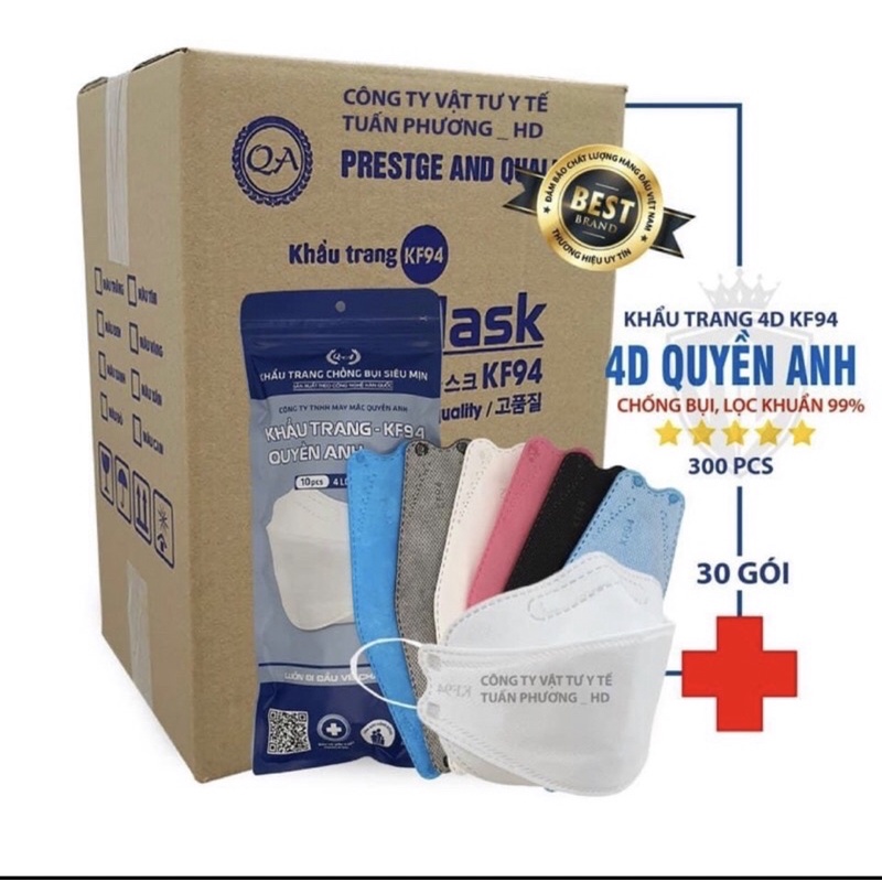 SỈ THÙNG 300 cái khẩu trang Quyền Anh KF94 4 lớp dày chống nước chống bụi cao cấp