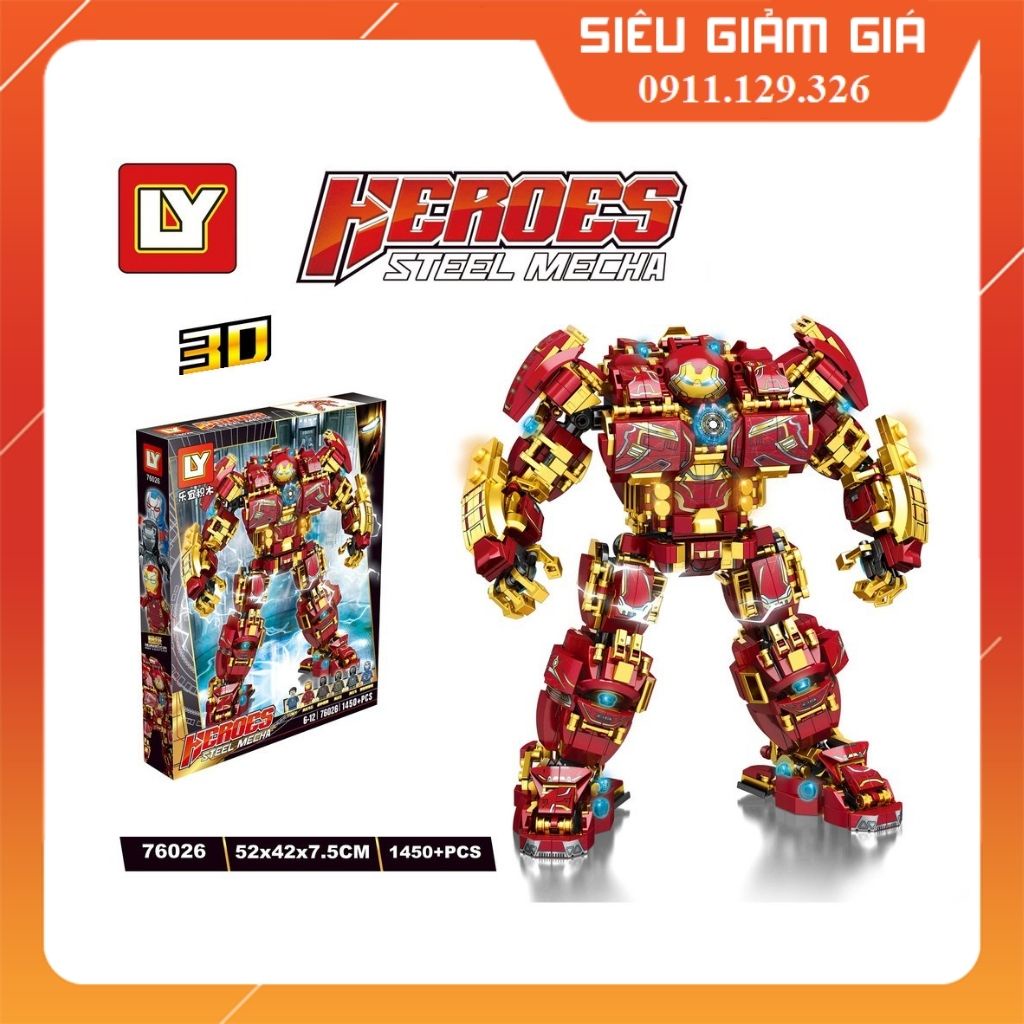 Lắp Ráp Xếp Hình Mô Hình Marvel Robot Hulkbuster Khổng Lồ Của Người sắt Iron Man 1450 Khối LY 76026- Đồ Chơi Trẻ Em