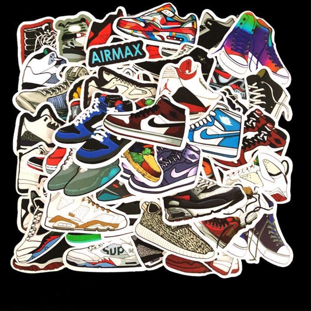 Set 30-50 sticker sneaker ép lụa/ hình dán mẫu giày các hãng các loại
