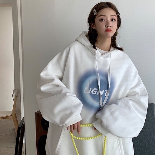 Áo Hoodie Tay Dài Dáng Rộng Phong Cách Preppy