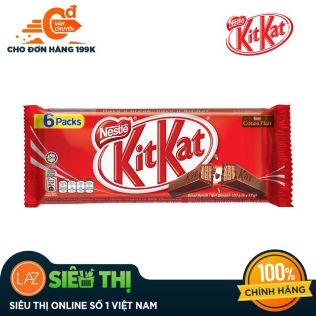 BÁNH XỐP PHỦ SOCOLA KITKAT NESTLE 102G (6 THANH)