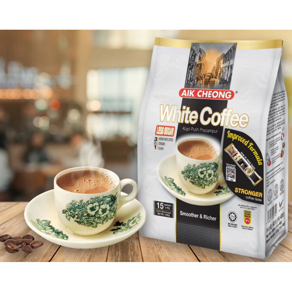 Cà phê trắng Malaysia Aik Cheong Ít đường White Coffee 15 Gói x 40Gam