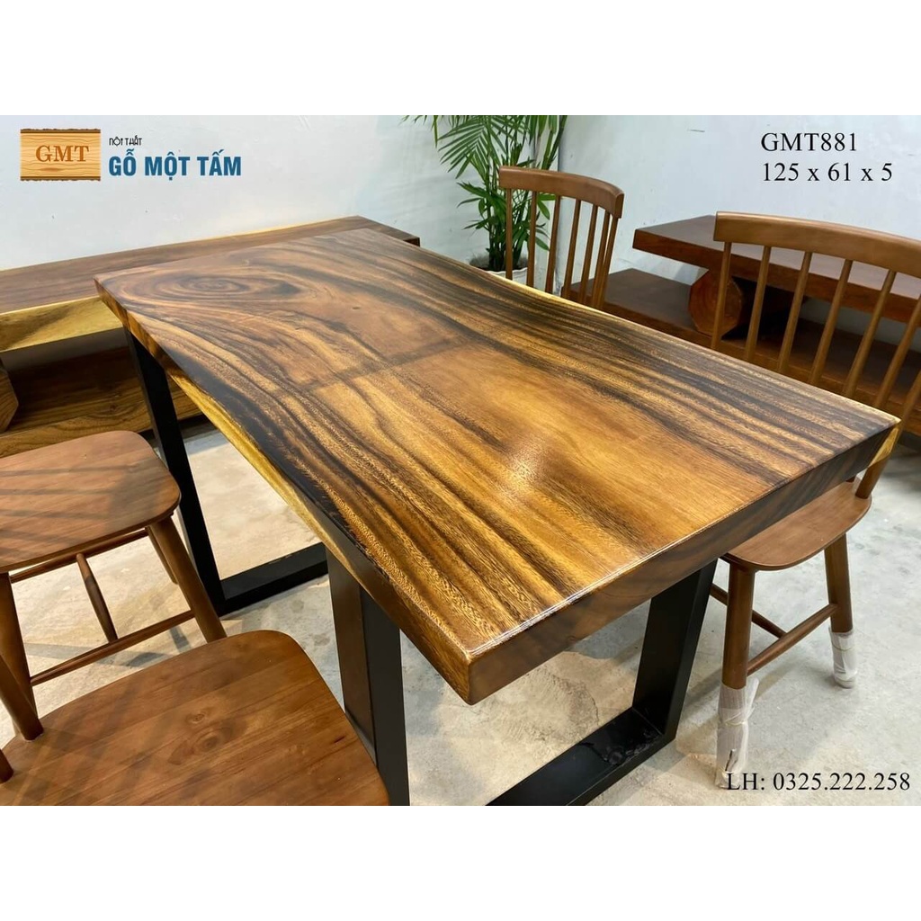 Mặt Bàn Cafe Gỗ Me Tây, Bàn Sân Vườn Gỗ Me Tây, Bàn Ăn Gỗ Me Tây Dài 1,25m Rộng 61cm Dày 5cm