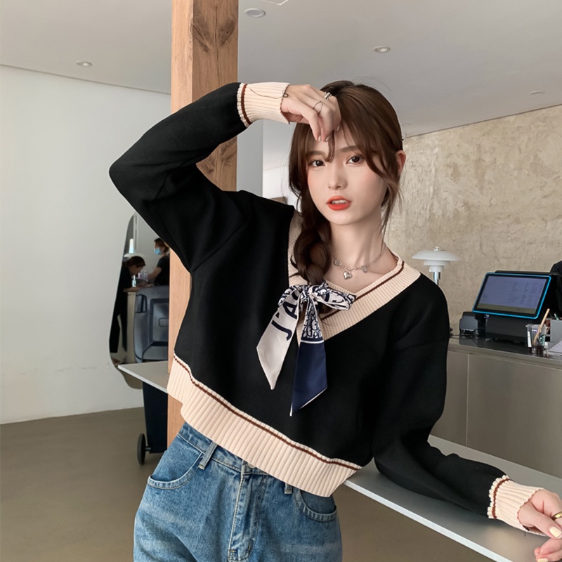 Áo len coptop nữ màu xanh đen ghi trắng cổ V dáng rộng phong cách thời trang Hàn Quốc loại 1 đủ size thanh lịch