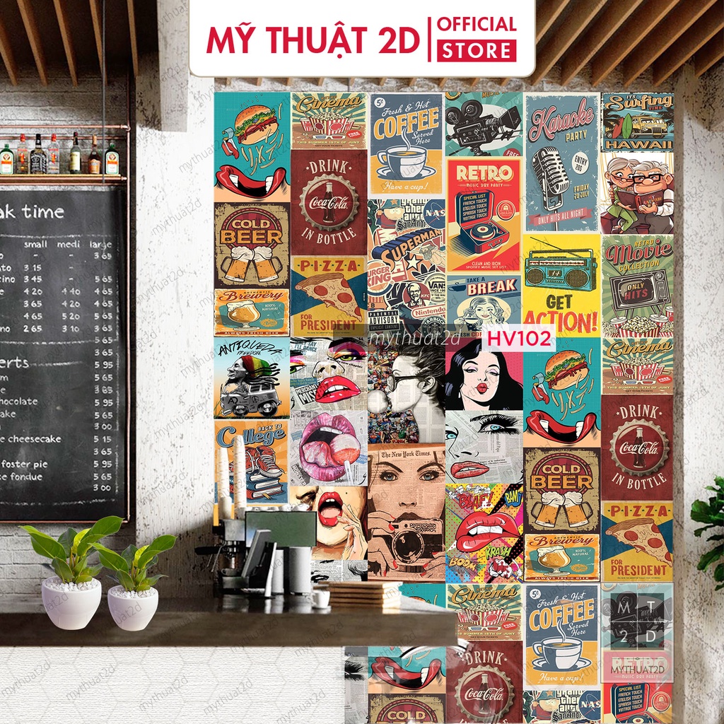 Sét 2 mét dài Decal gạch bông trang trí nội thất quầy bar, tiệm trà chanh_kt 200x60cm_HV102