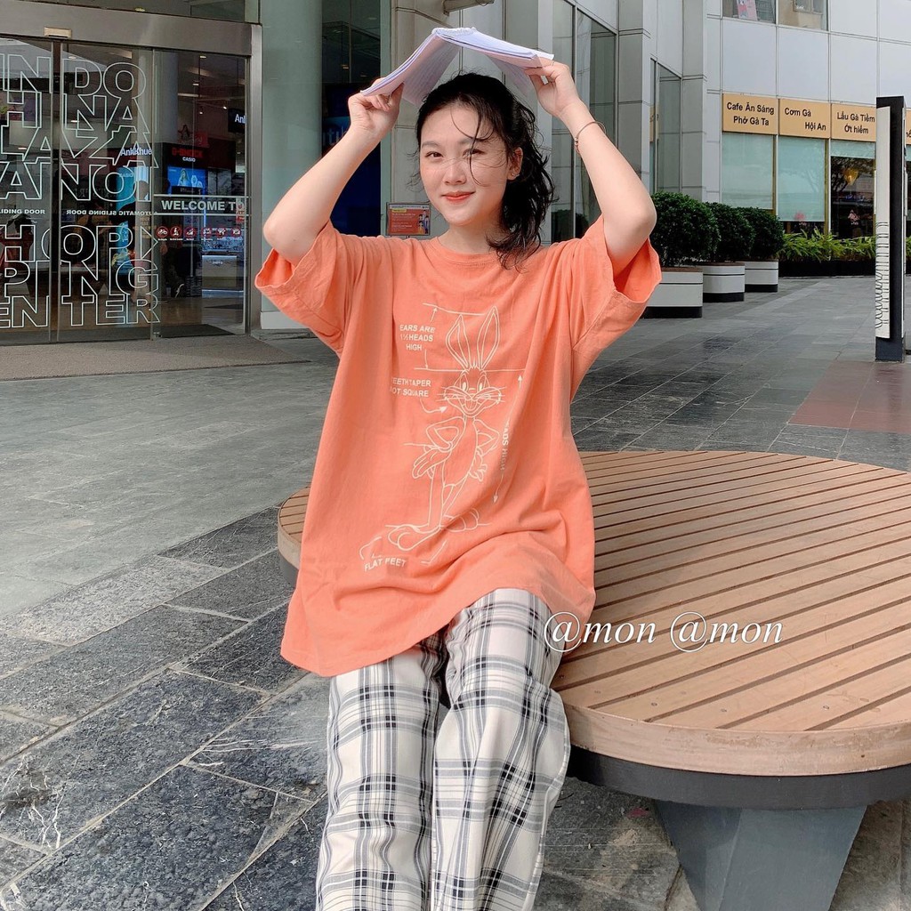 2101210 Áo phông nữ - áo thun nữ ulzzang form rộng oversize dài tay lỡ chất cotton mềm mịn mát hình con thỏ