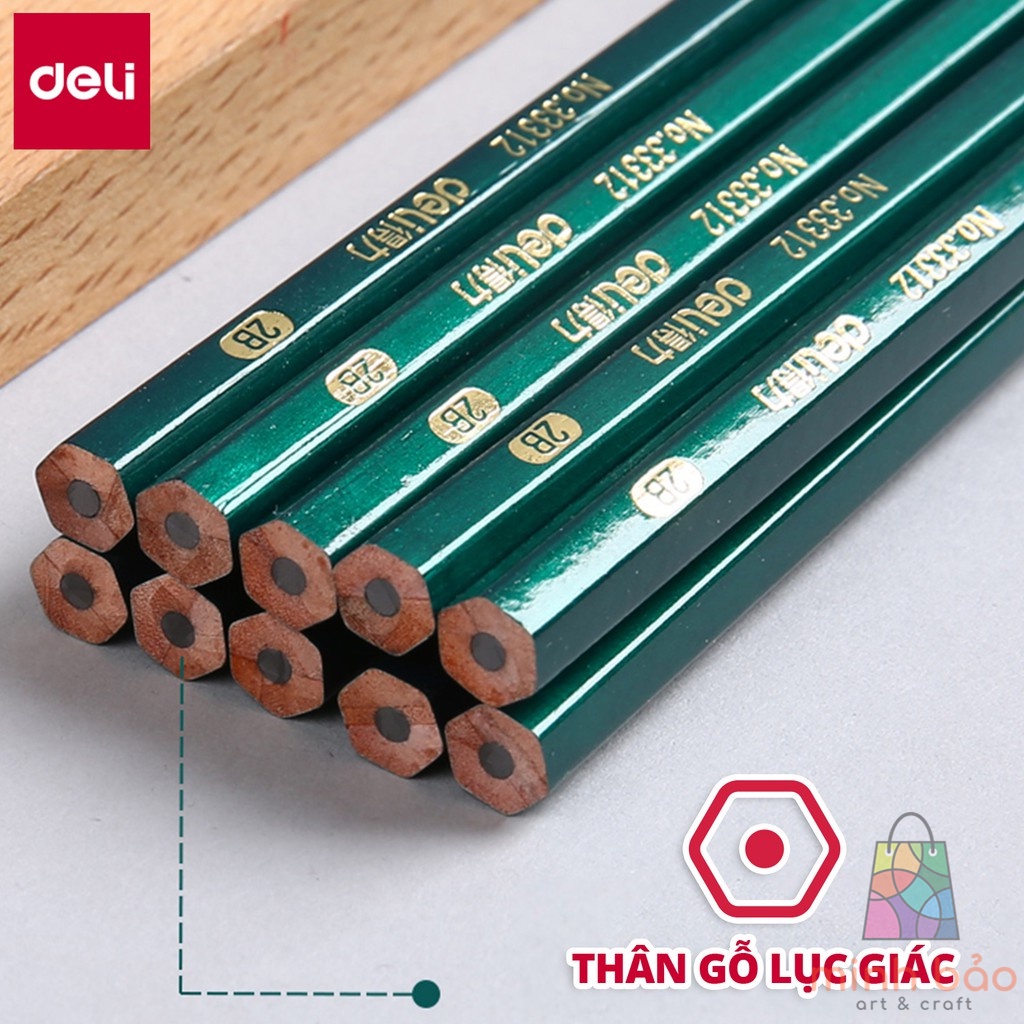 BỘ 10 BÚT CHÌ LỤC GIÁC 2B/HB DELI VẼ MỸ THUẬT LÀM BÀI KIỂM TRA NHẠY VỚI MÁY CHẤM THI AN TOÀN VỚI NGƯỜI SỬ DỤNG 33311
