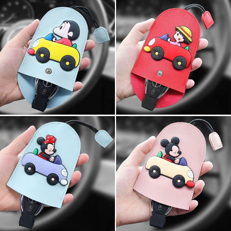 【⚡Vỏ Da PU Bảo Vệ Chìa Khóa Xe Hơi Hình Chuột Mickey / Shinchan 2020
