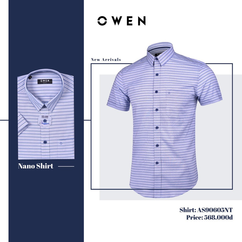 [XẢ LỖ SIZE 38]OWEN - Áo sơ mi nam cộc tay Owen 100% nano SLimfit - Áo sơ mi nam ngắn tay 90605