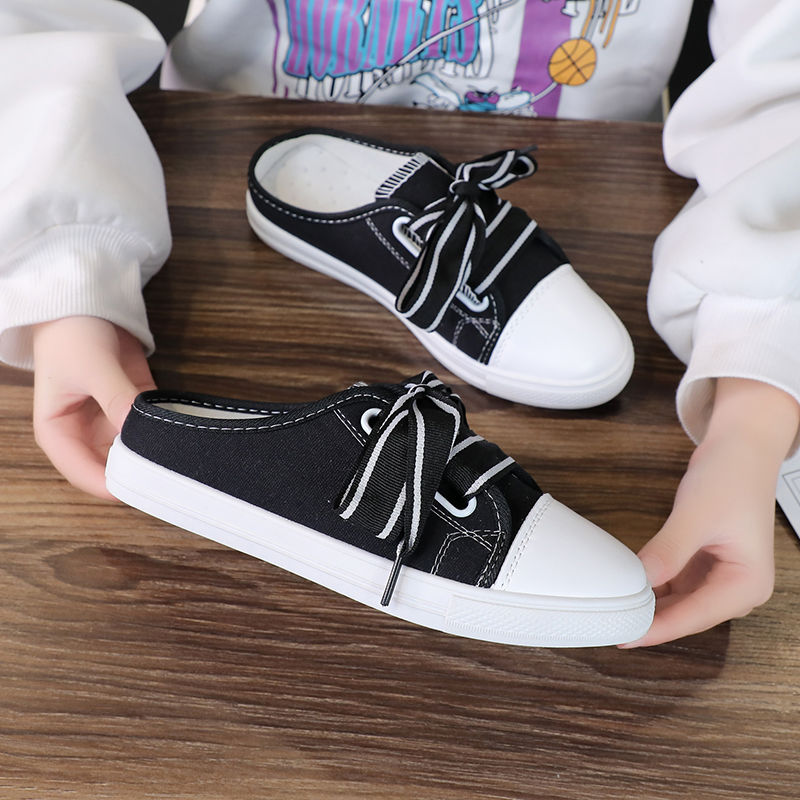 Vải Bố Màu Trắng Nam Nữ Mới Bán Dép Mùa Hè Slip-On Vải Giày Phong Cách Hàn Quốc Đa Năng Thời Trang Mùa Xuân giày