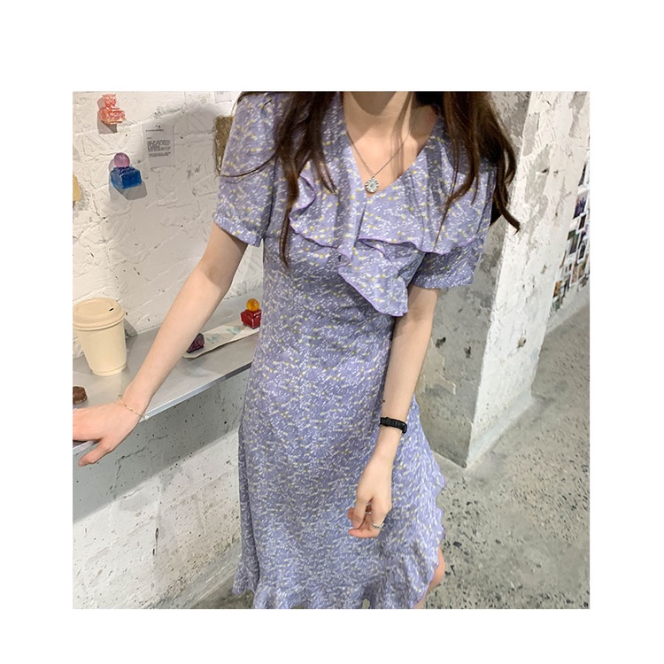 Váy hoa nhí đầm nữ maxi hoa nhí xẻ tà tiểu thư mỏng nhẹ nhàng màu tím đi biển Firstdateclothing