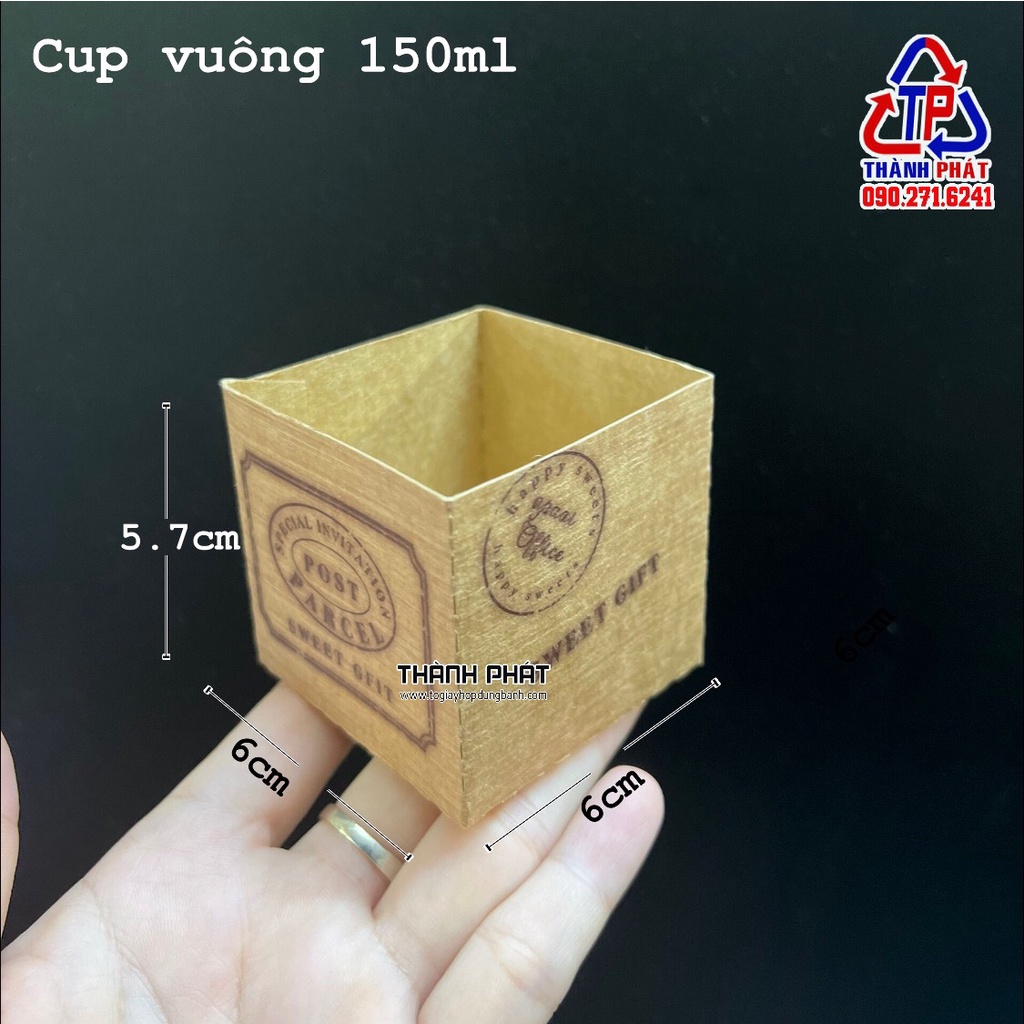 50 Cup giấy kraft vuông đựng bánh lạnh tiramisu - mousse - pana cotta - nướng bánh bông lan
