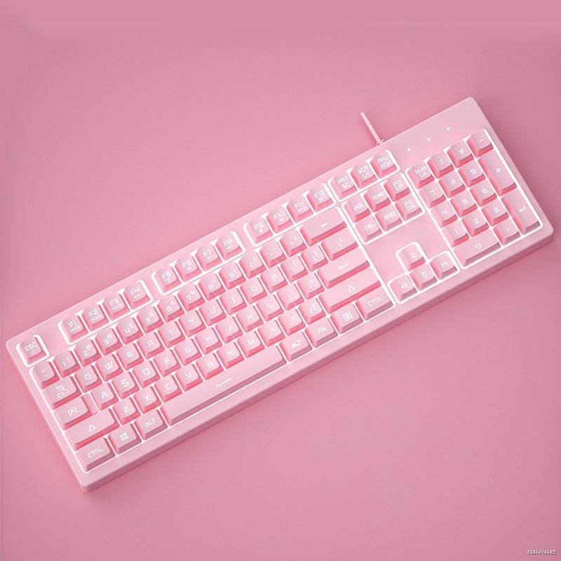 ☫◇❆Màu Hồng Thời Trang Cô Gái Trái Tim Đèn Nền Dễ Thương Bàn Phím Chơi Game Bàn Phím Cơ Khí Cảm Giác Kim Loại USB Có Dây