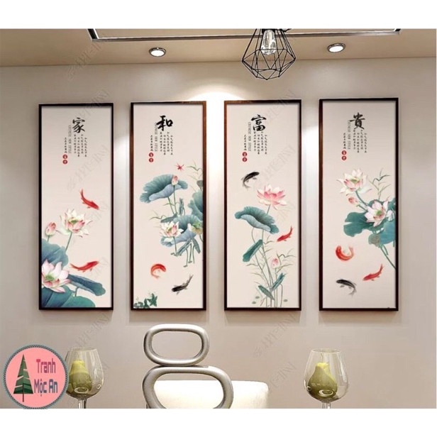 ⚡️ BỘ 4 TRANH TỨ QUÝ ⚡️size S 30cmx90cmx4 Tranh treo tường trang trí nội thất tráng gương đẹp chất lượng cao