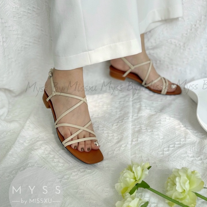 Giày sandal nữ dây chéo da thật 1,5cm cao cấp thời trang MYSS - SDDT04