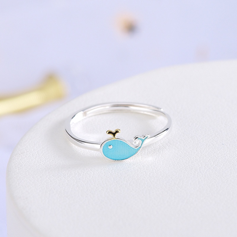 Bộ trang sức dây chuyền vòng tay nhẫn gắn hình cá voi xanh dương kiểu Hàn Quốc cá tính đáng yêu cho nữ (có bán lẻ)