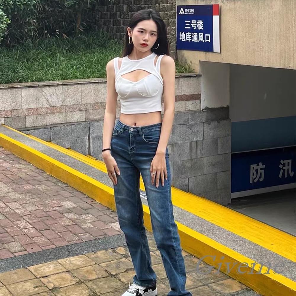 Áo Croptop Không Tay Cổ Tròn Màu Trơn Thiết Kế Khoét Lỗ Thời Trang Cho Nữ