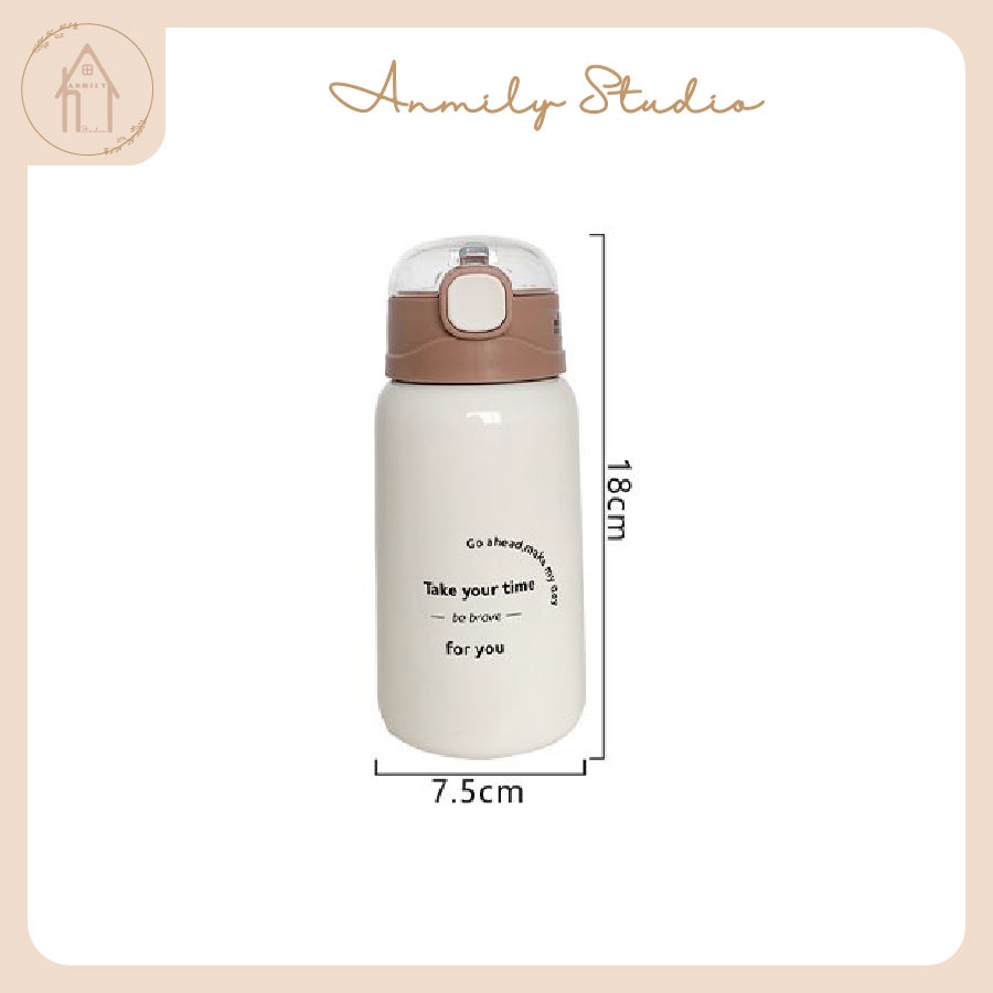 Bình giữ nhiệt cute GNMK ANMILY CUP 450ml phong cách Vlogger Hàn Quốc có ống hút kèm theo | tặng cây rửa bình nước