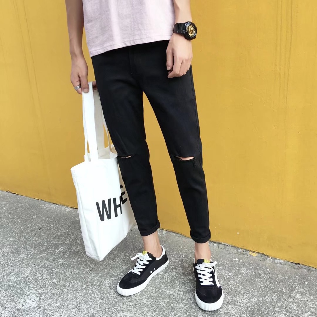 Vải Co giãn quần jean nam ống bó hàn quốc , dáng kinny