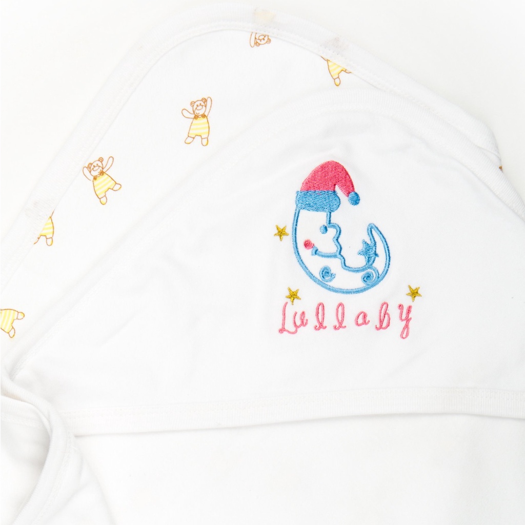 LULLABY - Chăn ủ cotton 2 lớp NH09-12 - Trắng in 72x72 - Quà tặng Mũ Gấu NH30-11