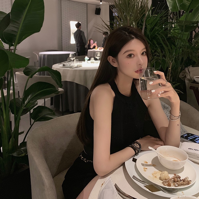 QKOOLE Áo croptop dệt kim màu trơn phong cách Hàn Quốc quyến rũ cho nữ