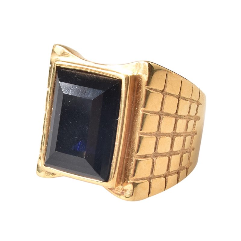 New Fashion Square Titanium Steel Gemstone Men's Jewelry Ring
