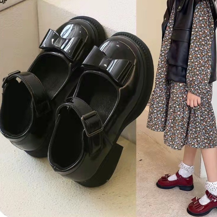 Giày Búp Bê Da Bóng Đính Nơ Phong Cách Anh Quốc 2023 Cho Bé Gái 3-18 Tuổi giày vintage bé gái giày lolita nữ đế cao