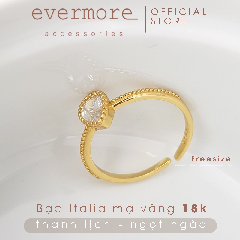 Nhẫn bạc nữ freesize trái tim EVERMORE, nhẫn bạc trái tim đá mạ vàng 18K thanh lịch, minimalism - N024
