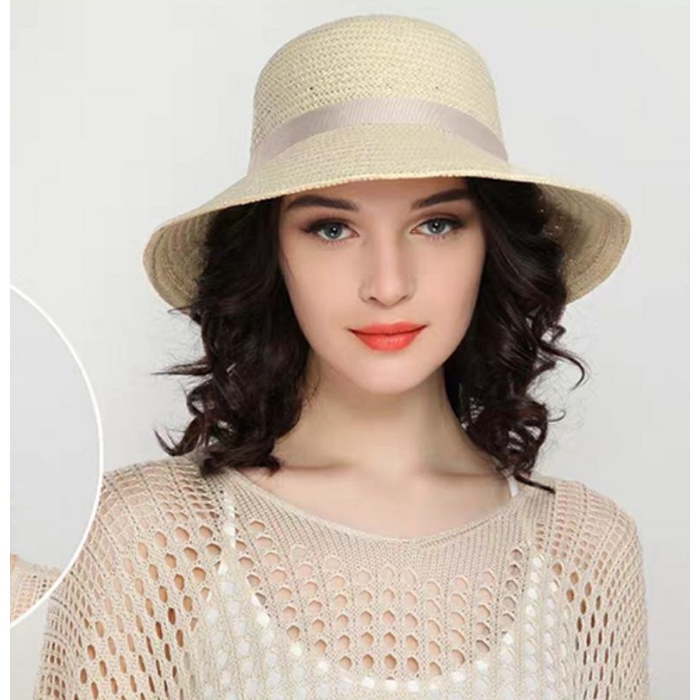 Nón đi biển mũ rộng vành cói chống nắng UV nơ