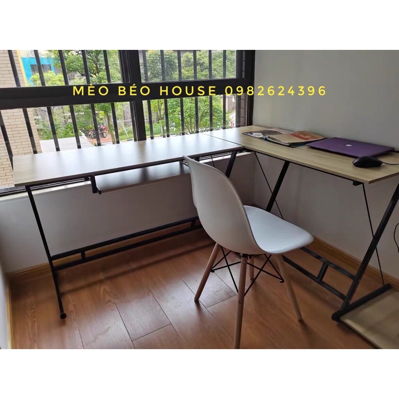 [HÀNG LOẠI I ] Bàn làm việc chữ L chân chéo khung sắt sơn tĩnh điện, bàn học đa năng xoay đa hướng, bàn gaming