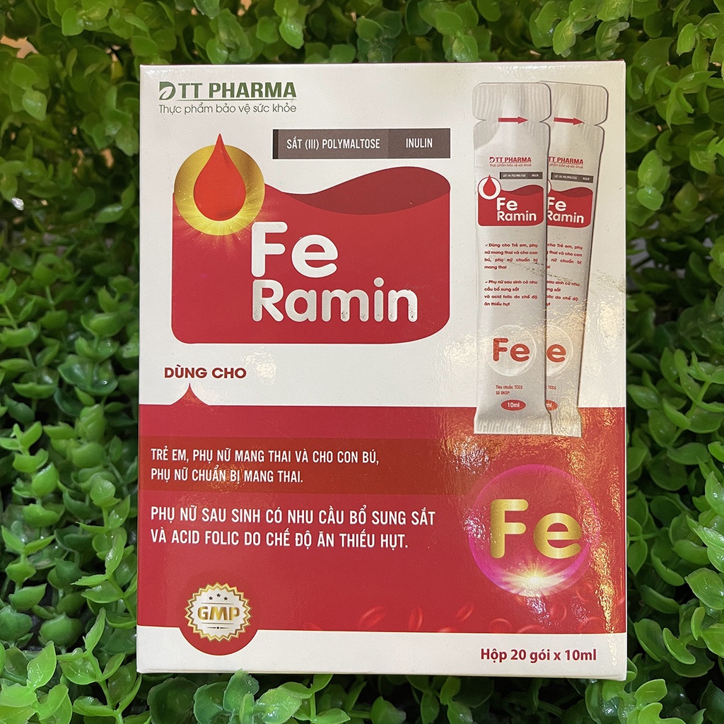 Gói bổ sung sắt III FE Ramin dạng nước giúp bổ sung acid folic và hỗ trợ quá trình tạo máu Hộp 20 gói 10ml