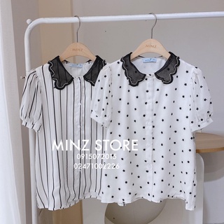 Áo sơ mi cổ lượn đính đá MINZ