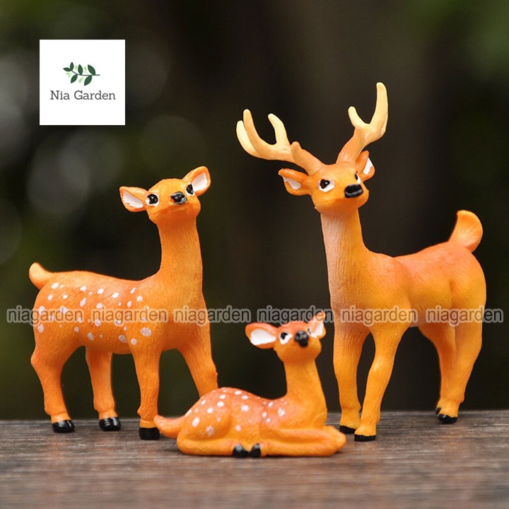 Trang trí tiểu cảnh chậu cây terarium vườn hồ cá mô hình hươu nai đứng nằm mini Nia Garden N5