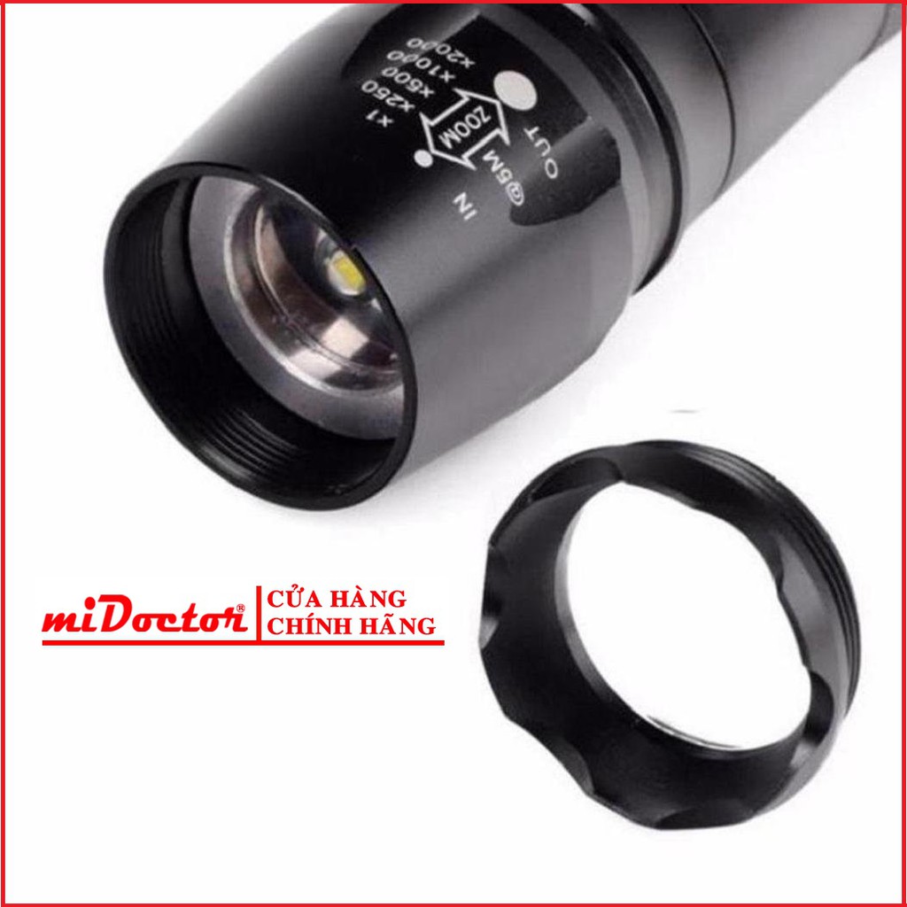 [Chính hãng] Đèn pin mini siêu sáng hộp nhựa, cầm tay cao cấp hợp kim chống nước pin có thể sạc lại Full box miDoctor