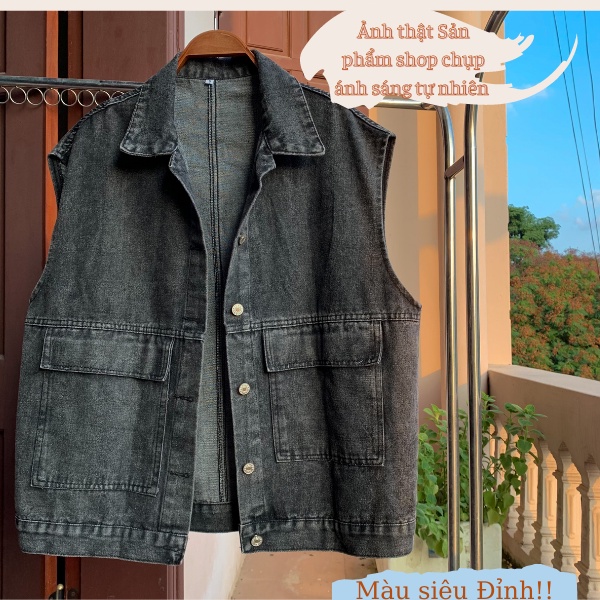 Áo Gile Bò Nam Nữ Phong Cách Cá Tính, Áo Khoác Jeans Dáng Rộng Ulzzang Unisex Hàn Quốc Màu Xanh Màu Đen