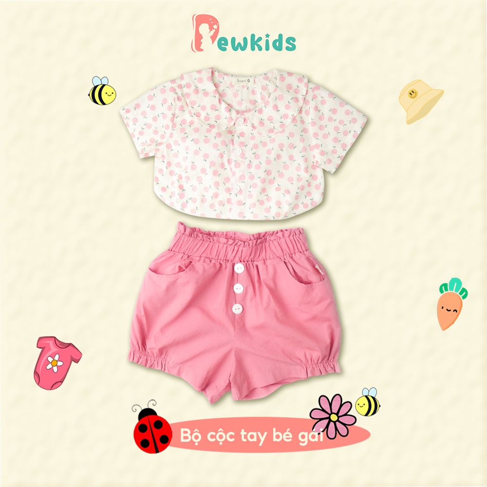 Bộ cộc tay bé gái Dewkids cổ sen chất liệu cotton phong cách Hàn Quốc nữ tính