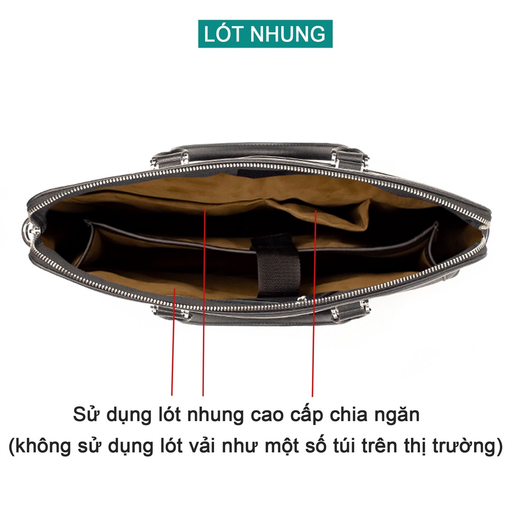 Cặp da cao cấp B101 Bụi Leather, da thật, màu đen, bảo hành 12 tháng