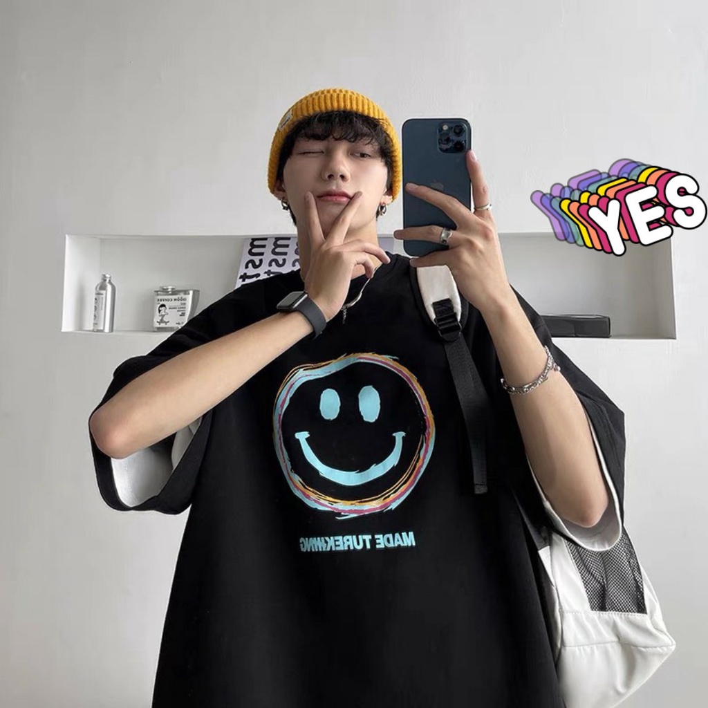 [SIÊU PHẨM HÀNG HÈ, KÈM QUÀ XINH] ÁO THUN, ÁO PHÔNG NAM NỮ MẶT CƯỜI HAPPY TAY LỠ FORM RỘNG 3 MÀU XANH TRẮNG ĐEN CỰC CUTE