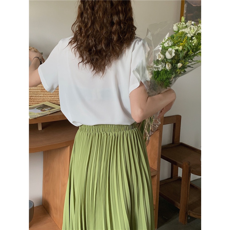 SUXI Áo Sơ Mi Tay Ngắn Cổ Chữ V Màu Sắc Đơn Giản Phong Cách Hàn Quốc Cho Nữ