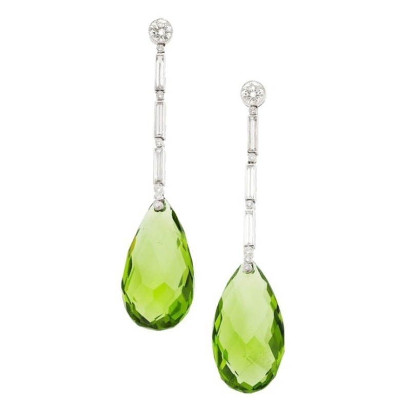 Sparkling Green Peridot Diamond Birthstone Dangle Earrings For Women Jewelry