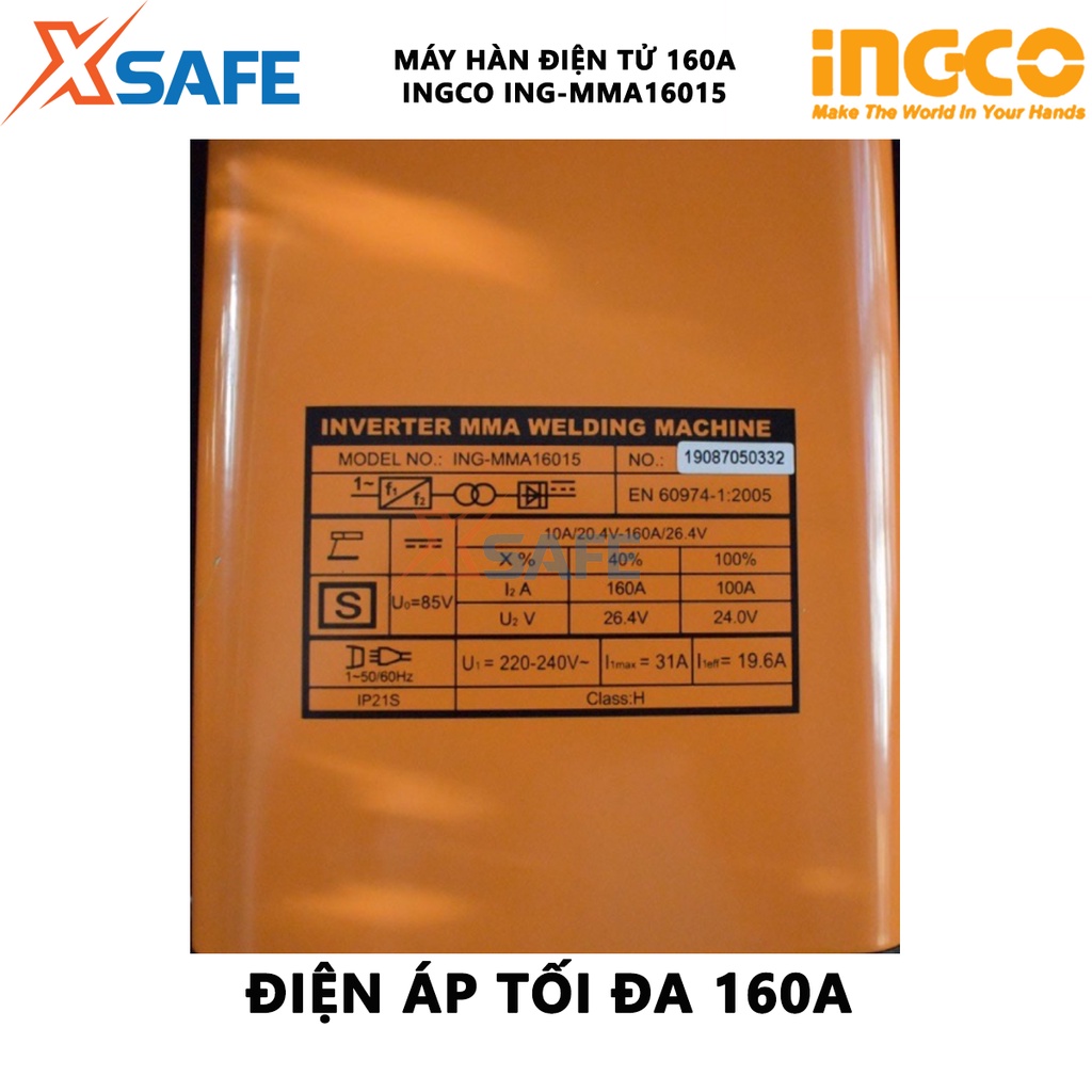 Máy hàn điện tử INGCO ING-MMA16015 Máy hàn công nghệ IGBT Inverter, kích thước que hàn 1.6-4.0mm kèm nhiều phụ kiện hàn